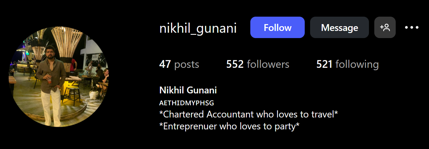 Nikhil Govind Gunani Instagram Scam Photo